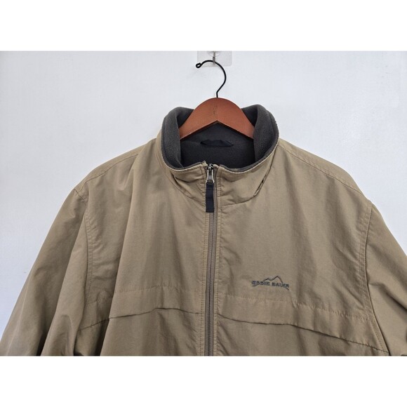 Eddie Bauer Jacket Mens XL Nylon Chore Coat Khaki Zip Water Resistant Outdoor - Picture 2 of 9
